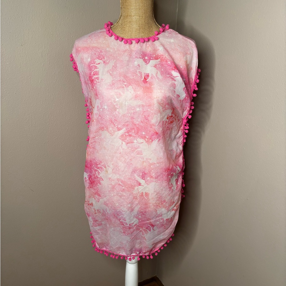 Girls large Unicorn Pom Pom Sheer Swimsuit Coverup